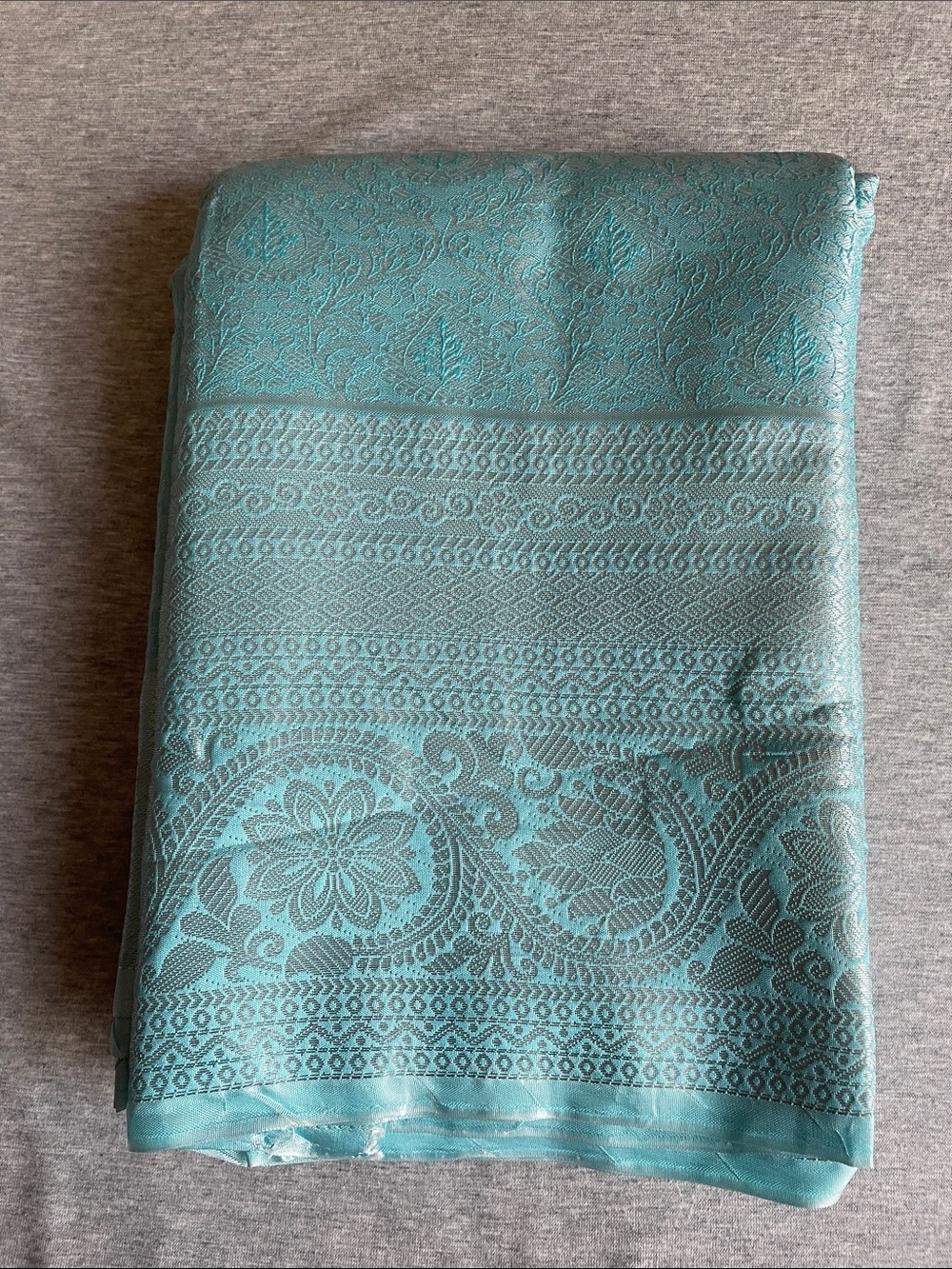 Turquoise Jacquard Saree